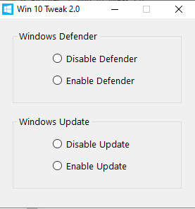 Win 10 Tweak 2.0 là công cụ có chức năng tắt mở nhanh Windows Update và Windows Defender của Win 10.