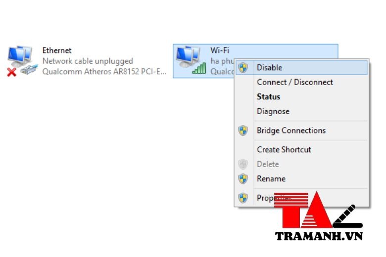 Máy tính không vào được mạng do card mạng đang ở trạng thái Disable