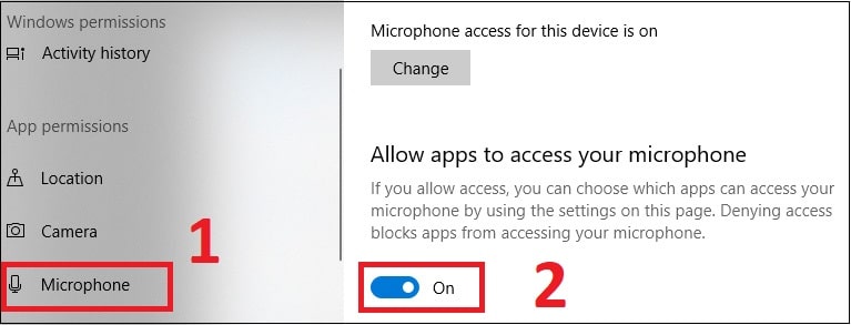 Cho phép ứng dụng truy cập micro