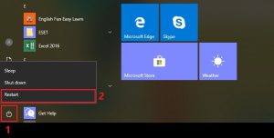 Bước 2: Chọn nút nguồn > Nhấn Restart.